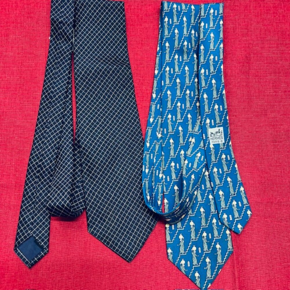 Set Necktie Silk : Hermes Paris & Les Mues Paris Blue + YSL Handkerchief 16"(48 - Picture 11 of 15